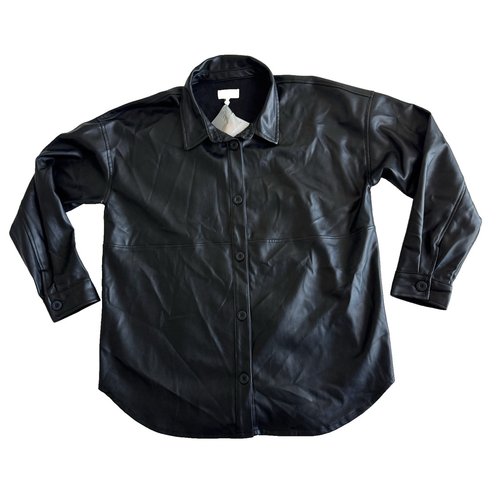 Thread & Supply Black Faux Leather Shacket Jacket Size L Boyfriend NWT - Picture 5 of 9